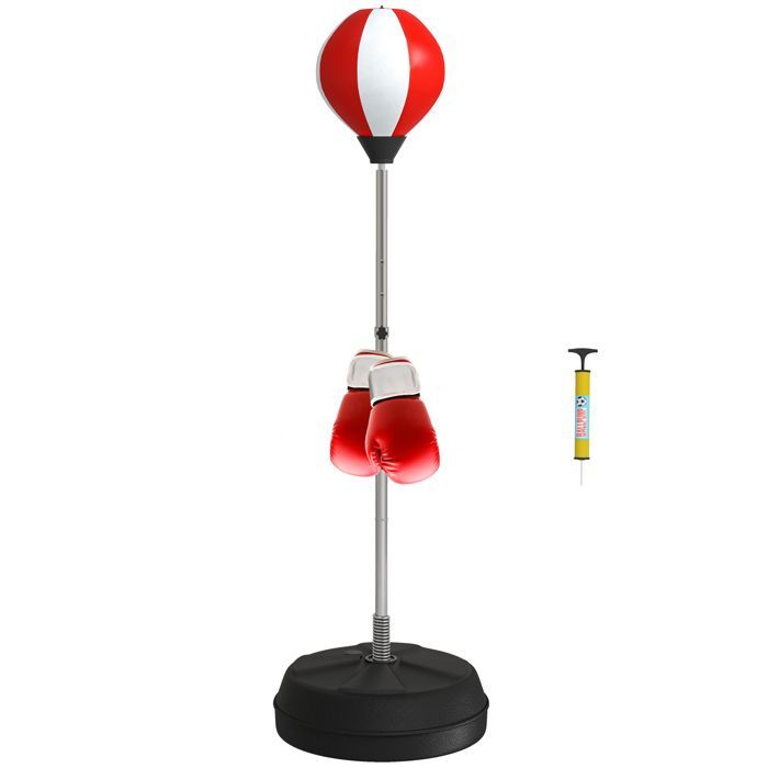 Saco de boxeo independiente HOMCOM, altura ajustable de 126 a 144 cm, con guantes, bomba y base lastrada, color rojo.