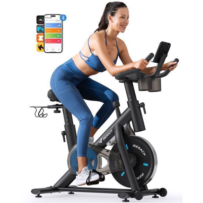 MERACH Magnetic Exercise Bike - 6kg Flywheel - App/Bluetooth - 8 Adjustable Resistance Levels - LCD Screen - Quiet