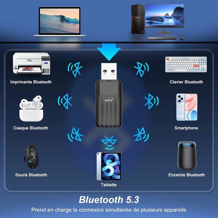 Bluetooth5.3 Clé Wifi 6 Puissante Ax900 Mbps Clé Wifi Pour Pc Nano Adaptateur Usb Wifi Bi-Bande Dongle Wifi Bluetooth Adaptateur Wi
