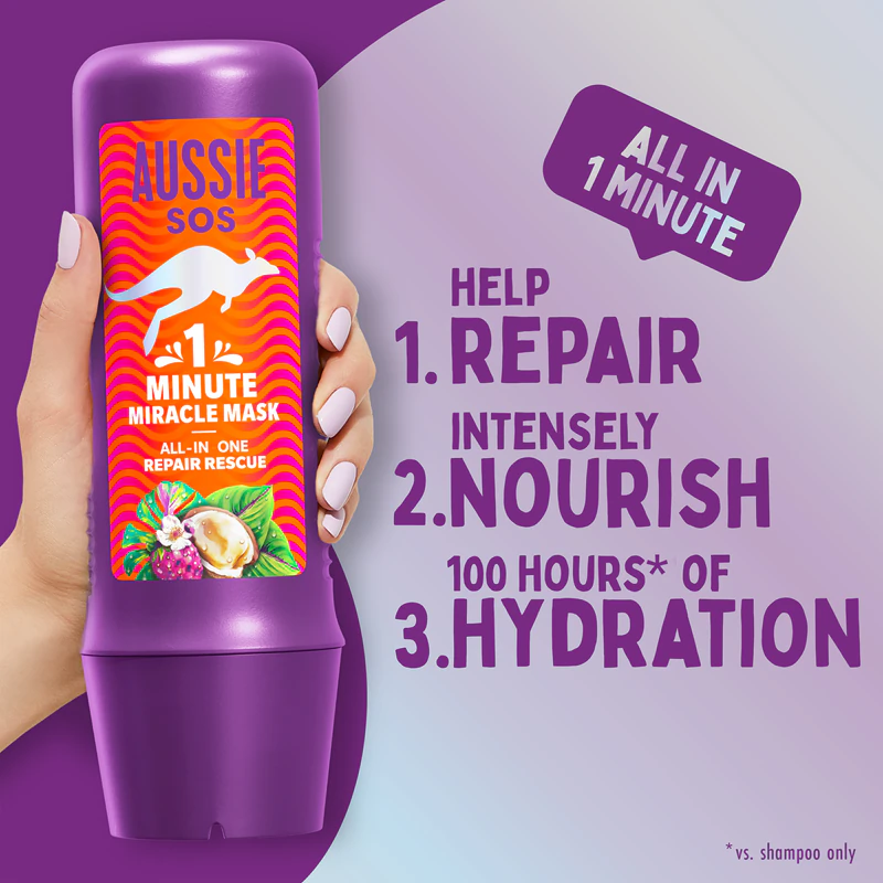 Aussie 1 Minute Miracle Repair Rescue Intensief voedend masker voor droog en beschadigd haar