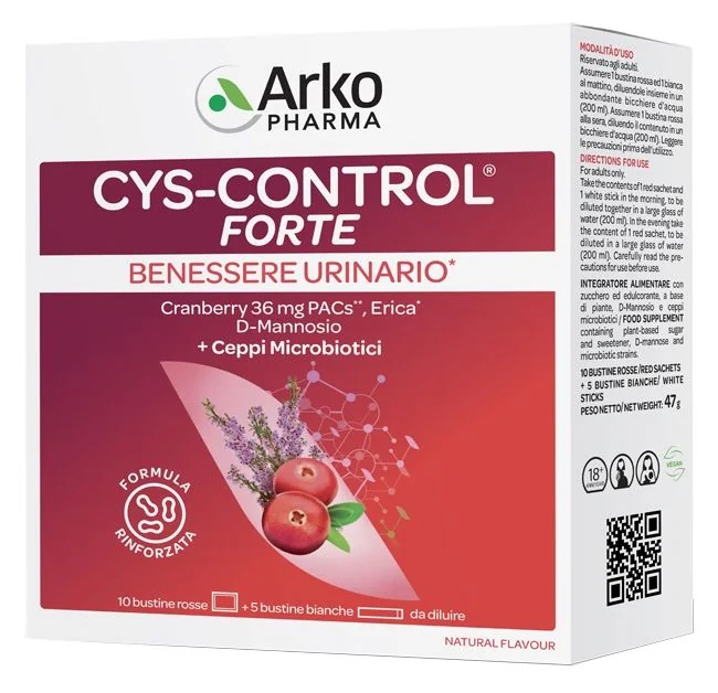 ARKOPHARMA Arkopharma Cys-Control Forte 15 sachets 56 g Frambozensmaak Voor een gezonde urineweg