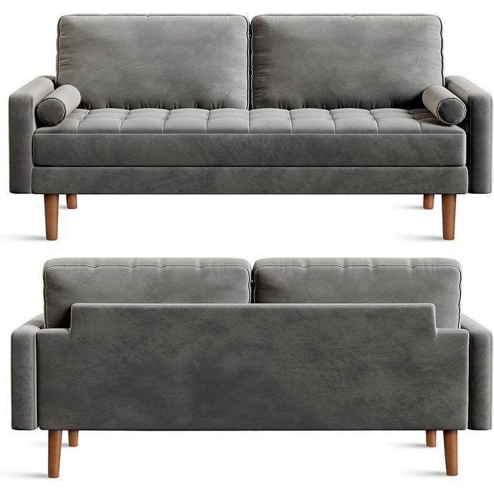 Canapé 2 Places en Velours Gris,Canapé Scandinave avec 2 coussins pour le salon,Fauteuil Moderne capitonné 148 x 78 x 85 cm