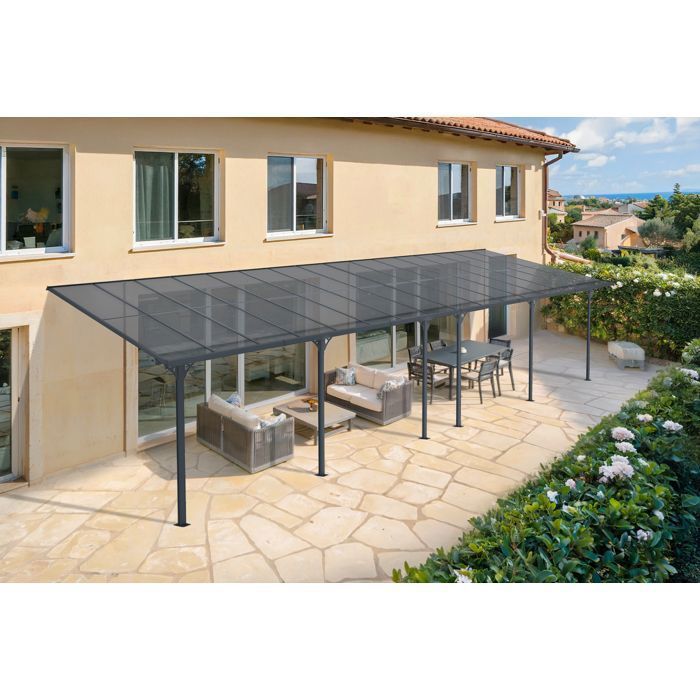 Tettoia per auto a sbalzo KLEO Cazeboo, 10x3 m, in alluminio, con tetto in policarbonato grigio, 30 m²