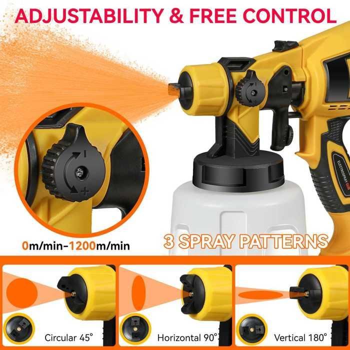 Pistola pulverizadora eléctrica inalámbrica de 850 W y 1400 ml - Pulverizador de pintura - con 4 boquillas y 3 modos de pulverización
