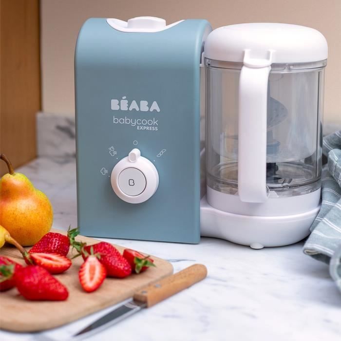 BEABA, Babycook Express, robot da cucina per neonati, frullatore-cuocitore 4 in 1, blu baltico