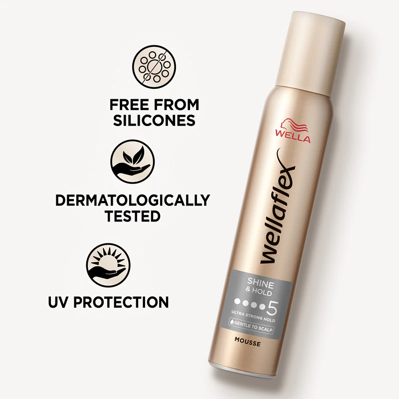 Mousse capilar Wella Wellaflex Shine & Hold para brilho