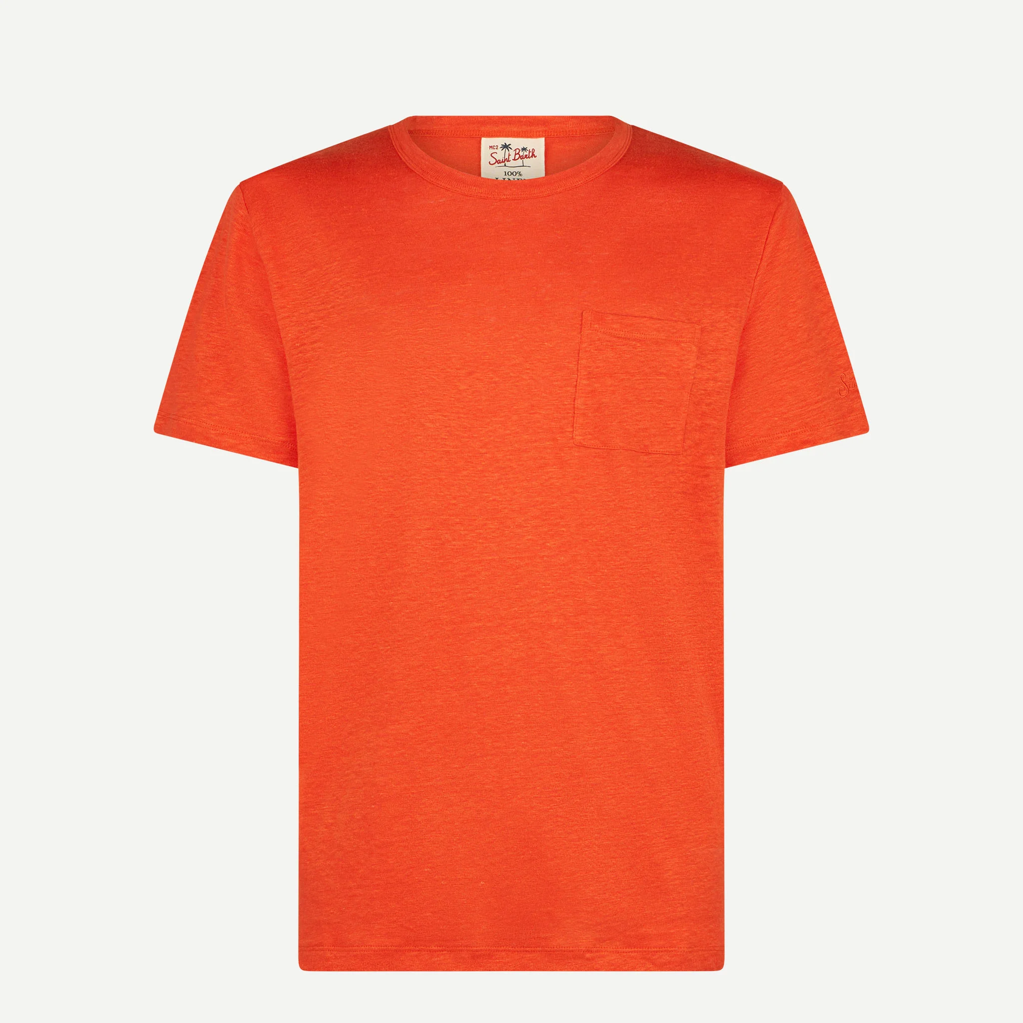 Oranje linnen jersey T-shirt voor heren
