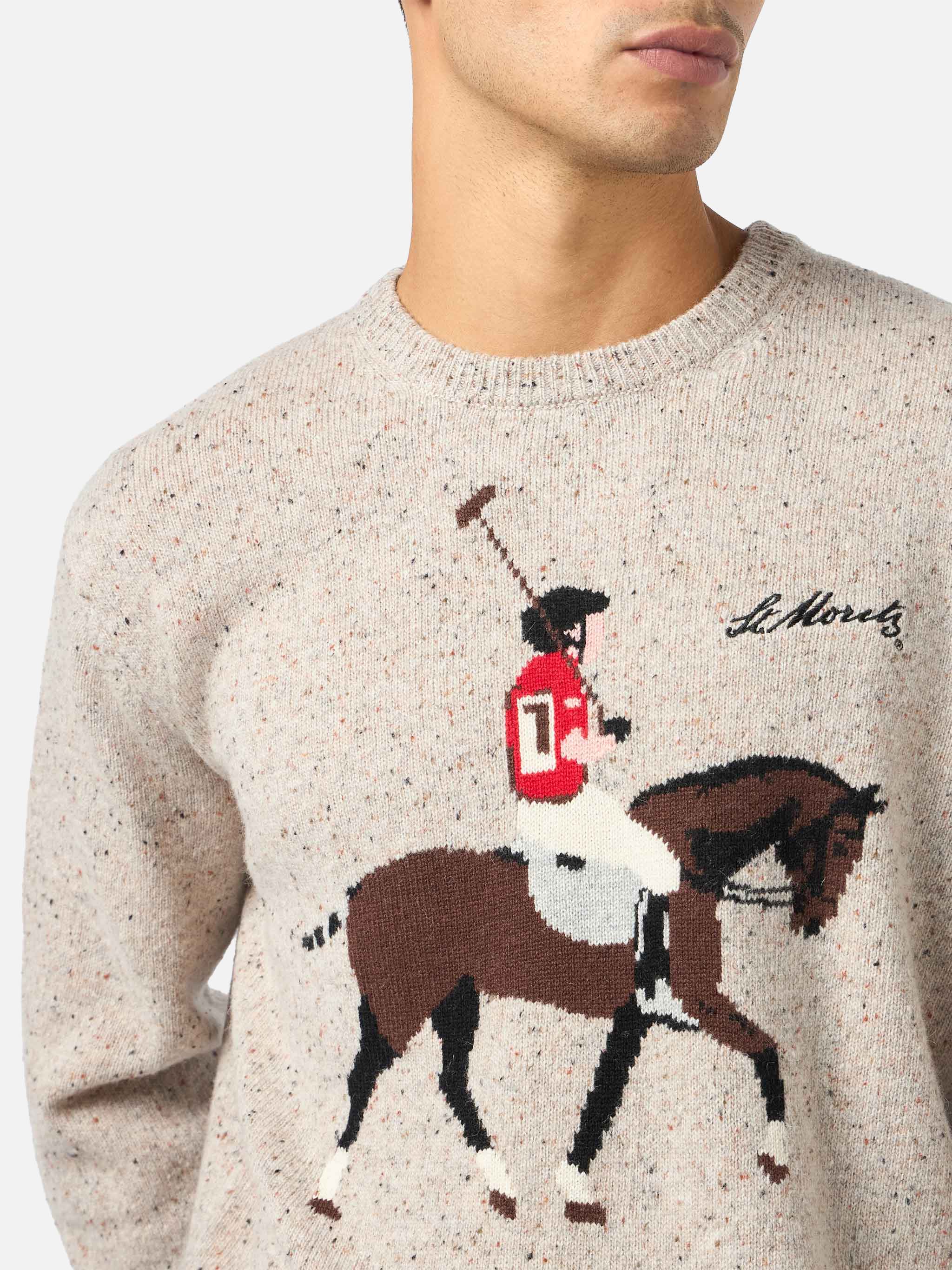 Heron Herr Beige Tröja med Moritz Polo Broderi