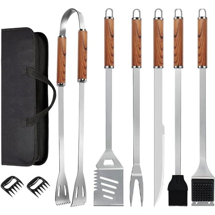 Ensemble d'ustensiles de barbecue 9 en 1, en acier inoxydable extra épais avec sac de rangement, ensemble complet d'ustensiles