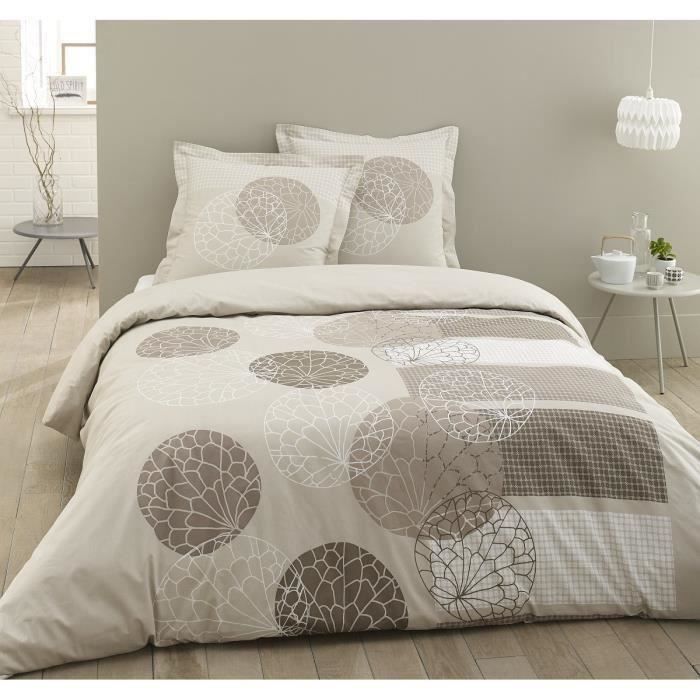 Juego de funda nórdica VISION Adèle - 100% algodón - 1 funda nórdica de 200 x 200 cm + 2 fundas de almohada de 65 x 65 cm con borde plano -
