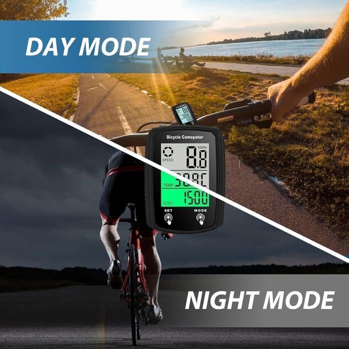 Compteur Velo sans Fil avec 20 Fonctions Étanche, IPX6 Étanche Compteur Kilométrique Vélo avec Écran LCD Rétroéclairé, Facile à
