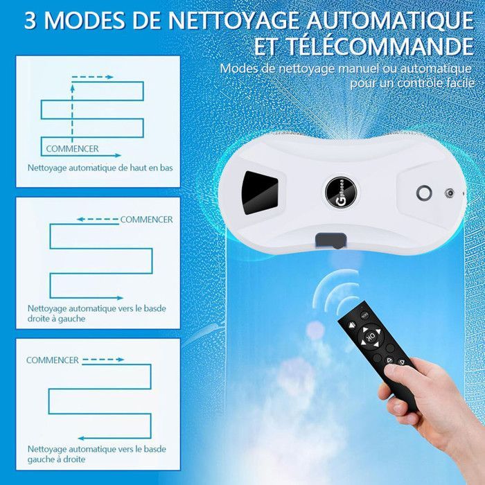Robot Laveur Vitre Électrique - GPFUOEA - 5600Pa - 3 Modes Automatiques - Télécommande - 10 Chiffons