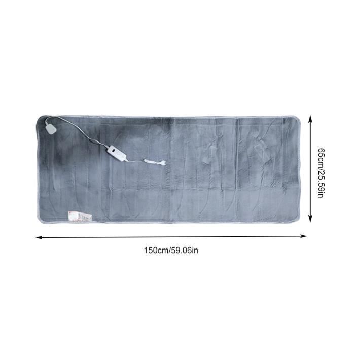 Tapis électrique 220V-110V, avec interrupteur et 2 réglages de chaleur, couverture en flanelle en surmatelas chauffant, gris