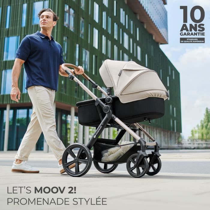 Kinderkraft MOOV2 AIR 3-i-1 Resesystem, Från födseln till 27 kg, Mink PRO I-Size bilbarnstol ingår, Ljusgrå