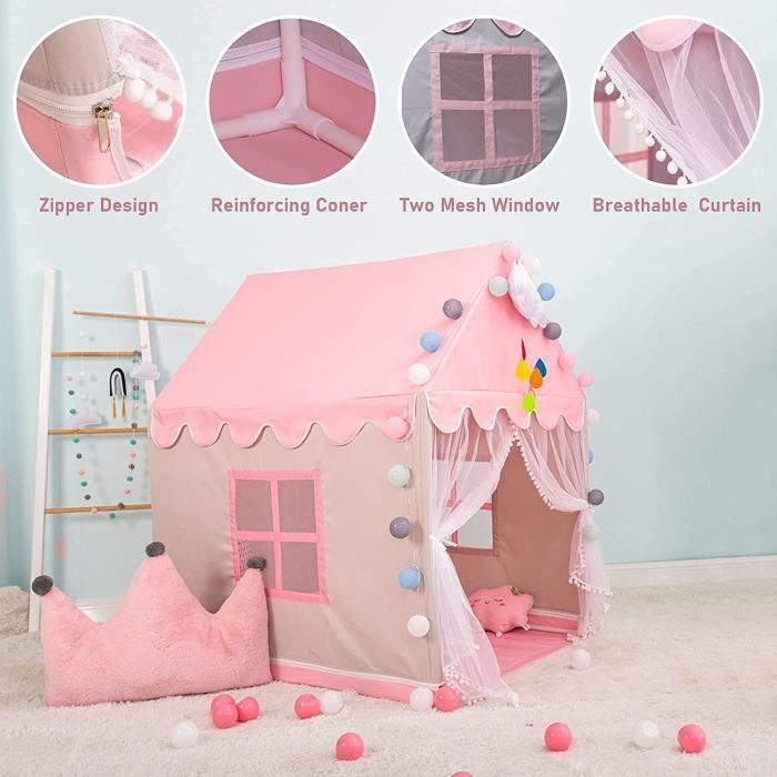 Tienda de juegos grande con forma de castillo de princesa rosa de FREOSEN para niñas