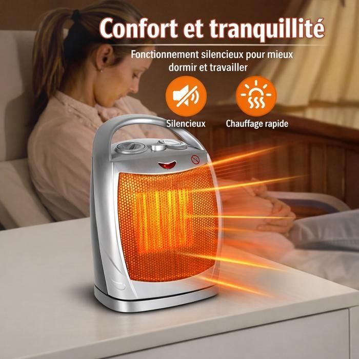 Riscaldatore ausiliario da 1500 W, riscaldamento rapido, funzionamento silenzioso, riscaldatore oscillante, 2 impostazioni di calore, sistema di sicurezza antiribaltamento.