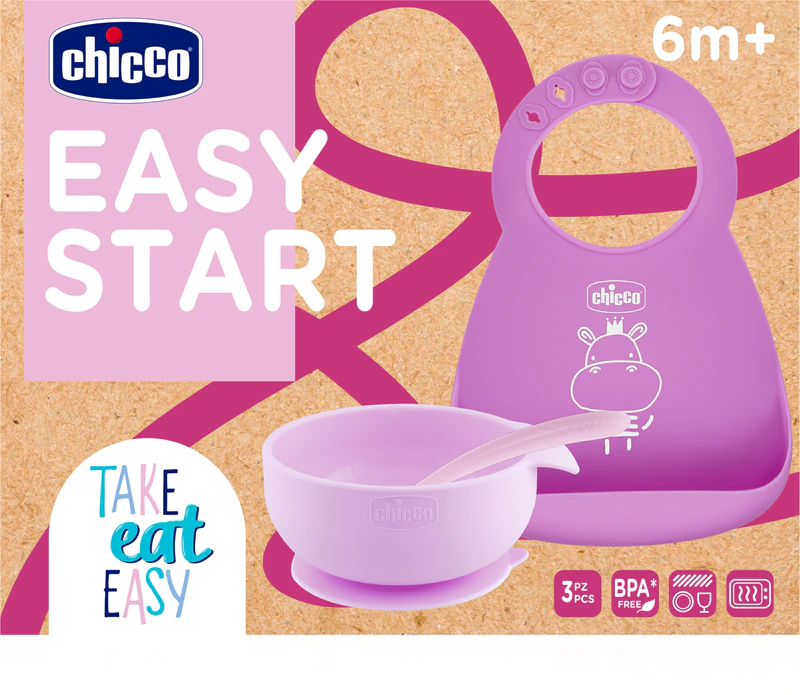 Conjunto de pratos infantis Chicco Easy Start 6m+ rosa