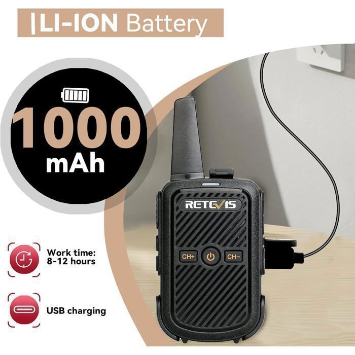 Walkie-talkie portátil profesional Retevis RT15, sonido nítido, VOX, mini radio bidireccional de largo alcance, regalo ideal para la familia.
