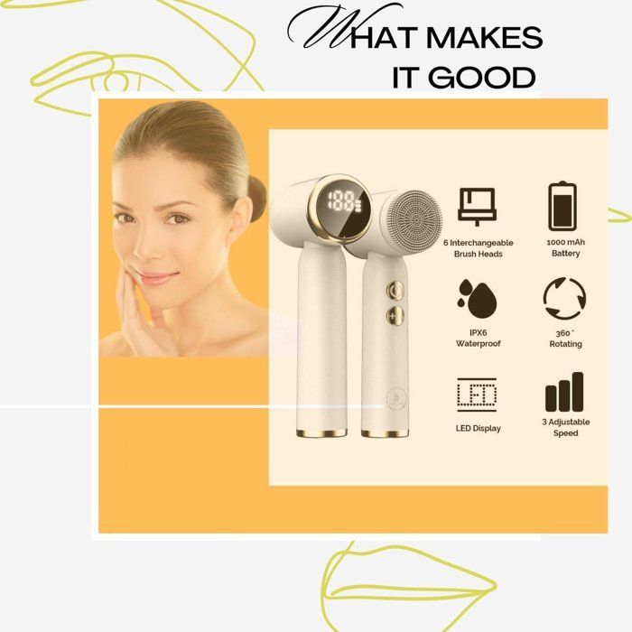 Sonic Facial Cleansing Brush - Roller - Spin - Electric Facial Cleanser - Facial Care - Keratin - Electric - Portable - Waterproof - 6