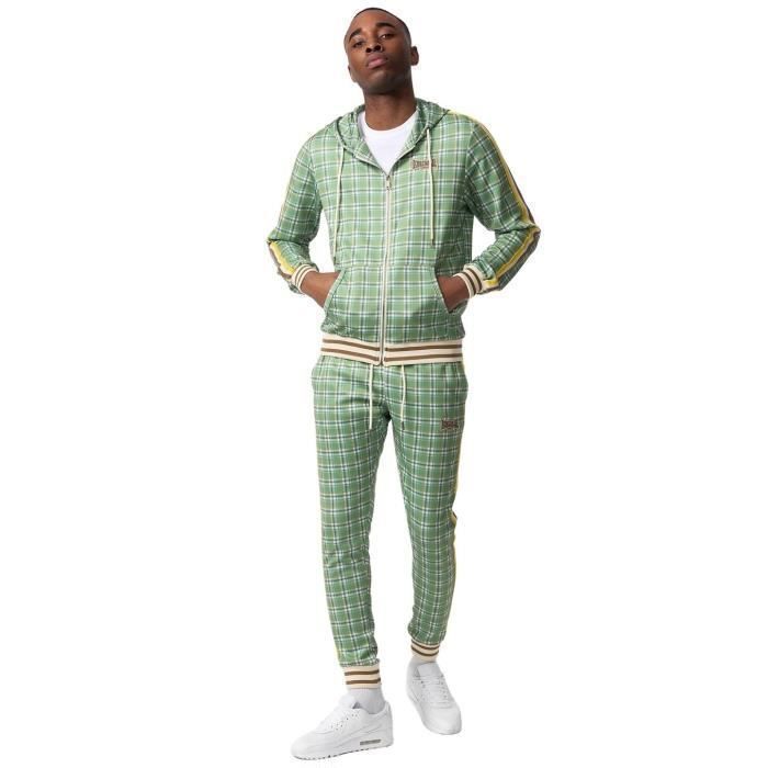 LONSDALE Survêtement homme slim fit vert/jaune - veste à capuche & pantalon Interlock