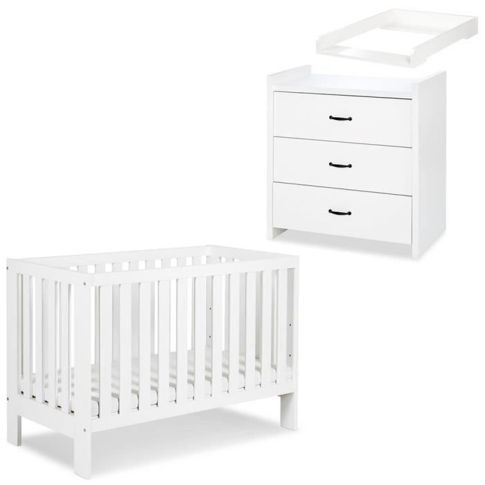 Set per neonati AMELIA II: fasciatoio e lettino trasformabile 120x60 cm, bianco (senza cassetto)