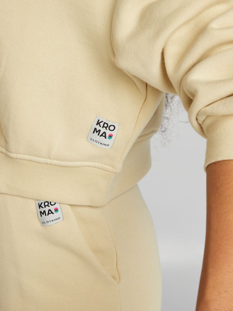 Sudadera con detalle de cuello redondo - BEIGE