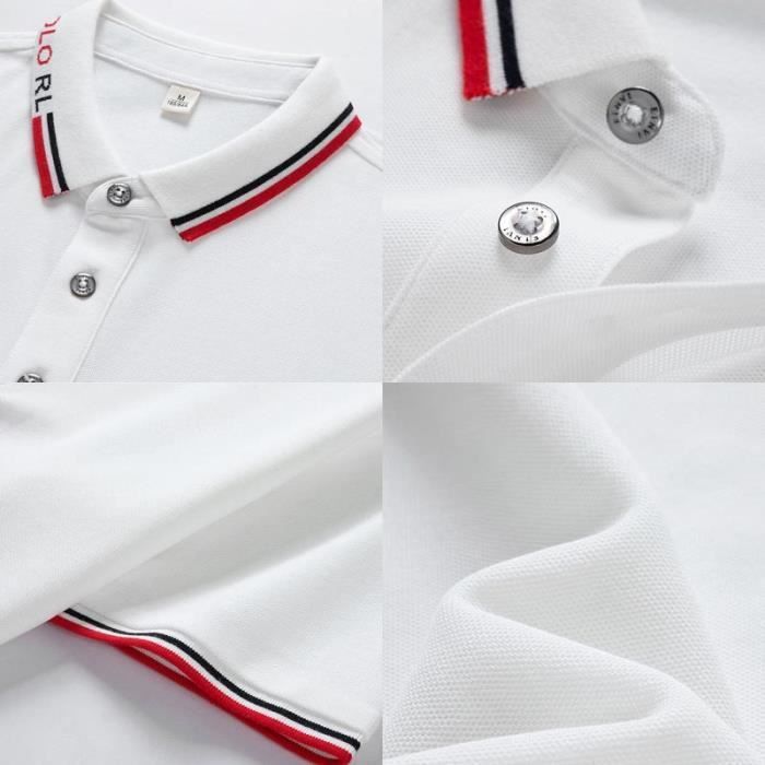 Polo de manga corta para hombre, elegante, de color liso, tejido cómodo - Negro