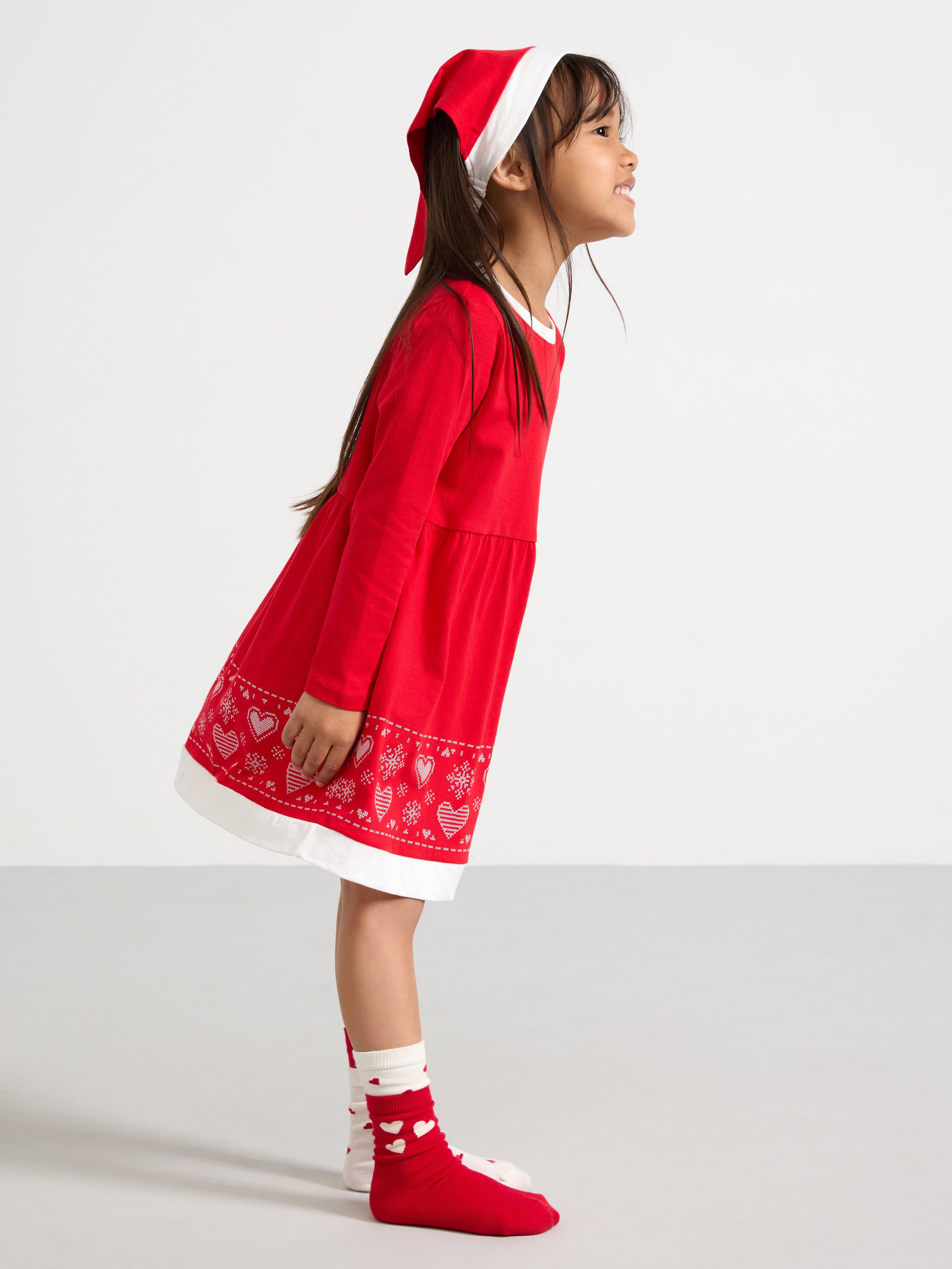 Vestido y chal navideños rojos