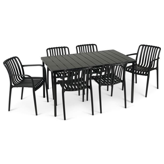Set da giardino TULIPANO per 6 persone con tavolo e sedie, colore nero, sedie impilabili e resistenti ai raggi UV.