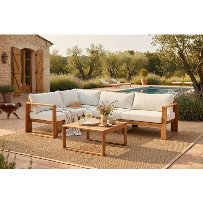 LEVATA CLASSIC Modulare Eck-Gartenmöbelgarnitur – FSC-zertifiziertes Akazienholz – 5 Personen – Beige