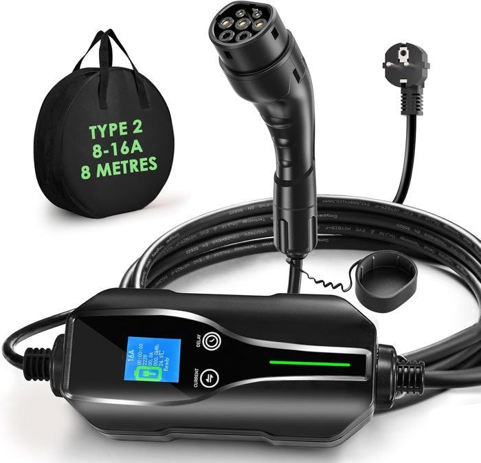 Caricabatterie per veicoli elettrici TTLIFE Tipo 2, 8 m, 6-16 A, 0-12 ore, Caricabatterie per auto elettriche Tipo 2, Cavo di ricarica per auto elettriche, IEC 62196-2
