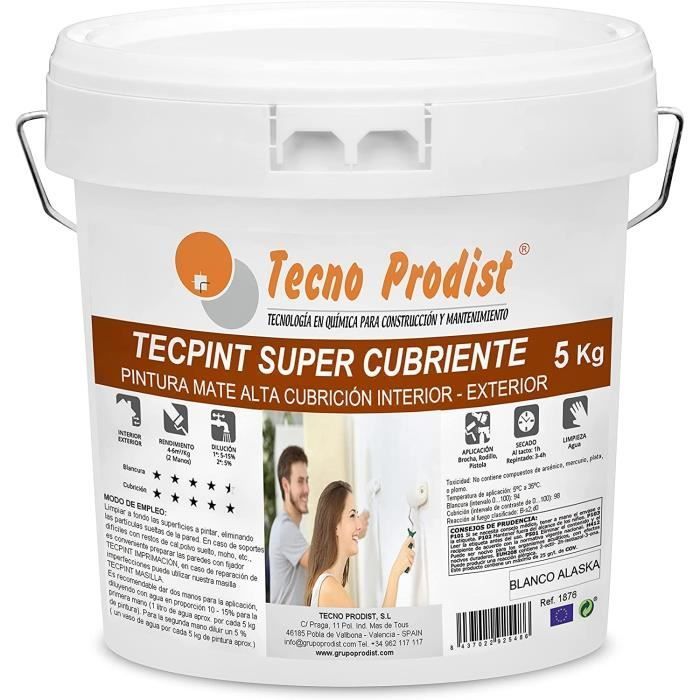 TECPINT SUPER CUBRIENT de Tecno Prodist - Peinture à base d'eau, extérieur et intérieur, couverture, lavable 5 Kg - Blanc