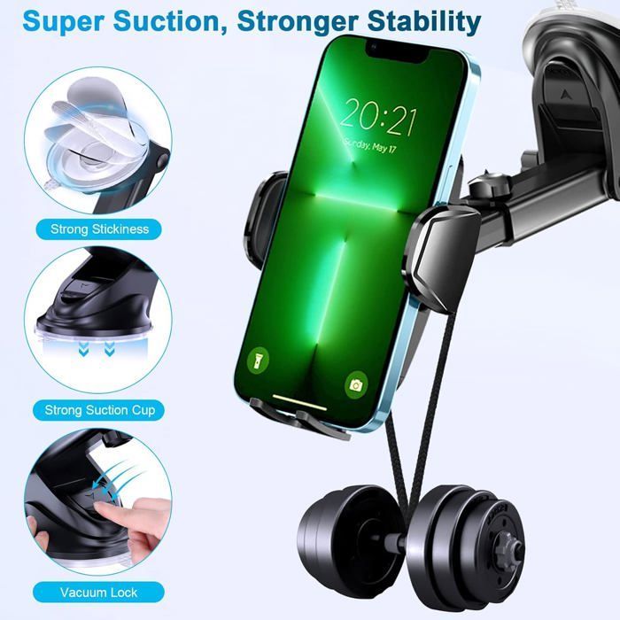 Support Telephone Voiture,Universel Tableau de Bord Porte Telephone Voiture,Rotation 360°Réglable Support avec Super Ventouse(Noir)