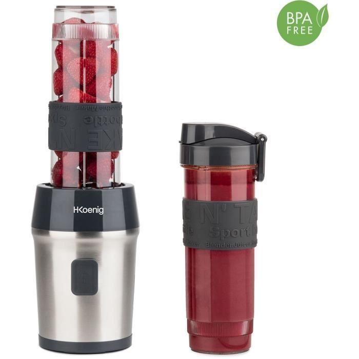 Minibatidora - H.KOENIG - SMOO9 - 300 W - 570 ml - Negra - Incluye 2 bolsas de viaje - Libre de BPA