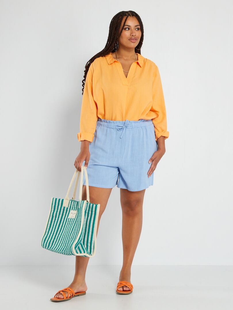 Rechte linnen shorts - BLAUW