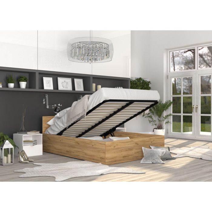 Lit coffre Panama 140x190 - Sommier inclus Chêne