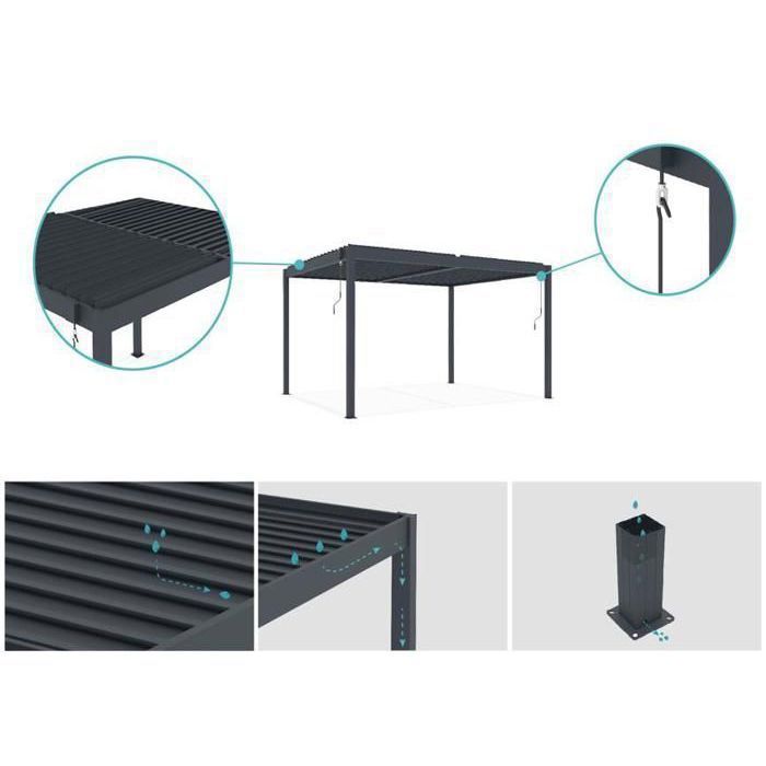 Pérgola bioclimática autoportante PIANA Cazeboo, aluminio, 4x3 m, gris antracita, lamas de acero ajustables.