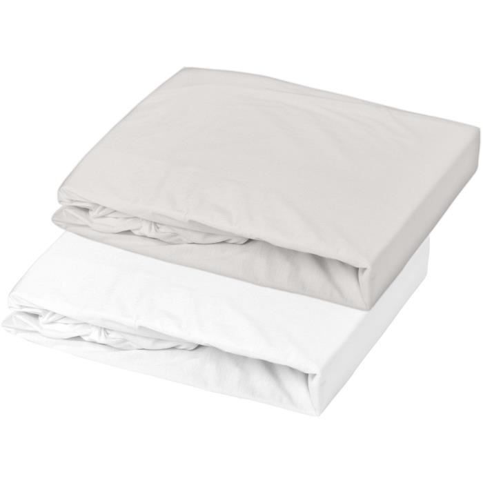 Juego de 2 sábanas bajeras ajustables - DOMIVA - Jersey - 60x120 cm - Blanco/perla