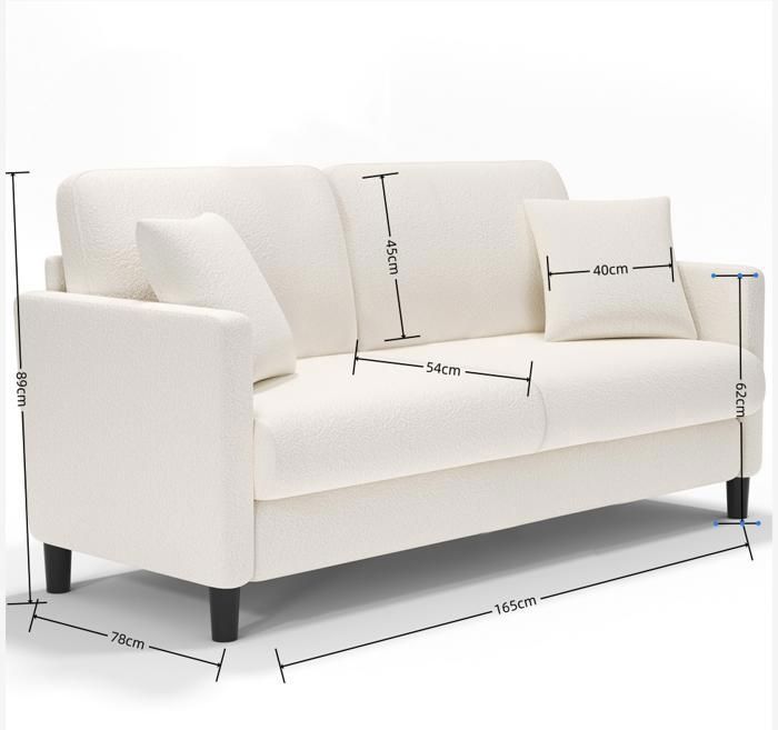 Sofá de 2 plazas de terciopelo beige estilo Teddy para salón o dormitorio, estilo escandinavo, con 2 cojines, patas de madera, 165 × 78 × 85 cm.