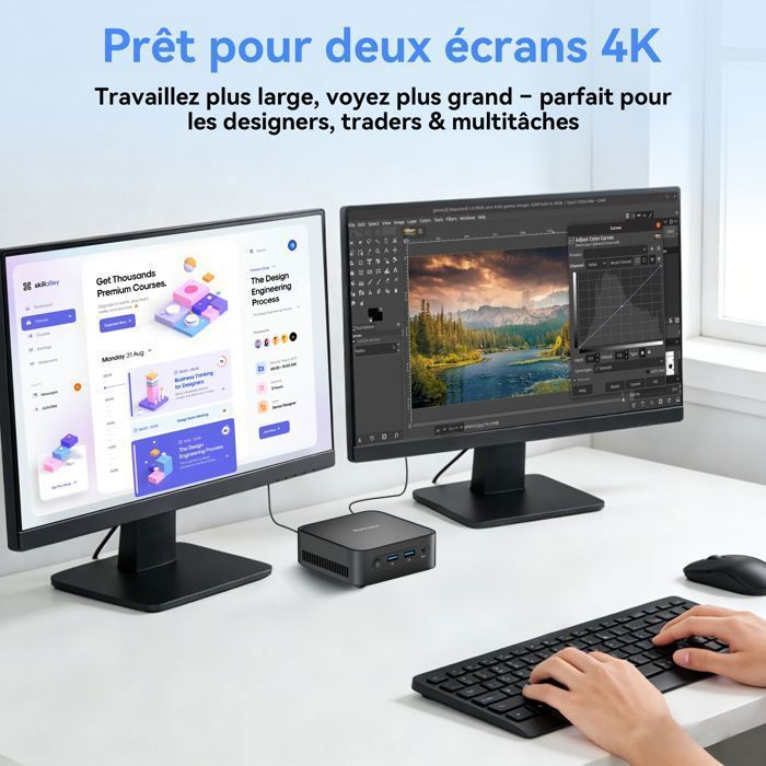 Blackview MP50 Mini PC Avec clavier et souris 16Go DDR4 512Go SSD Windows 11 Pro AMD 3500U 3.7GHz - 4K HD Double WiFi5 HDMI - Noir
