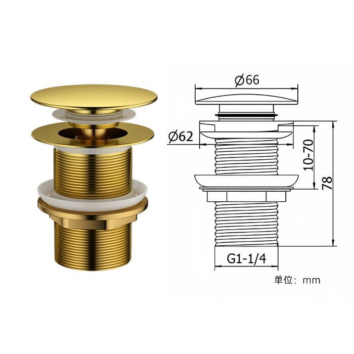 Tapón de desagüe para fregadero - Dorado - Antidesbordamiento - Cesta filtrante - Latón