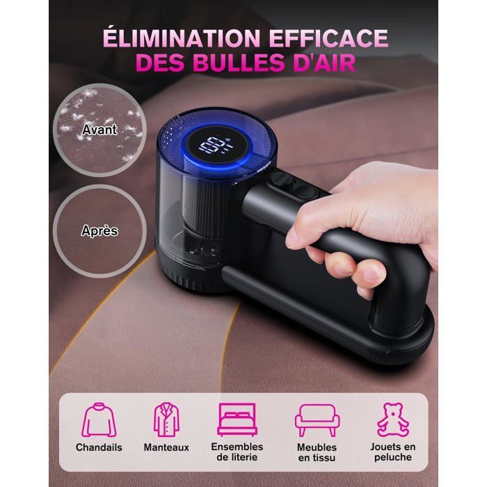 Rasoir anti-bouloche électrique, Type-C, écran LED, 2000mAh, 6 lames, 3 vitesses réglables, pour vêtements et canapés.