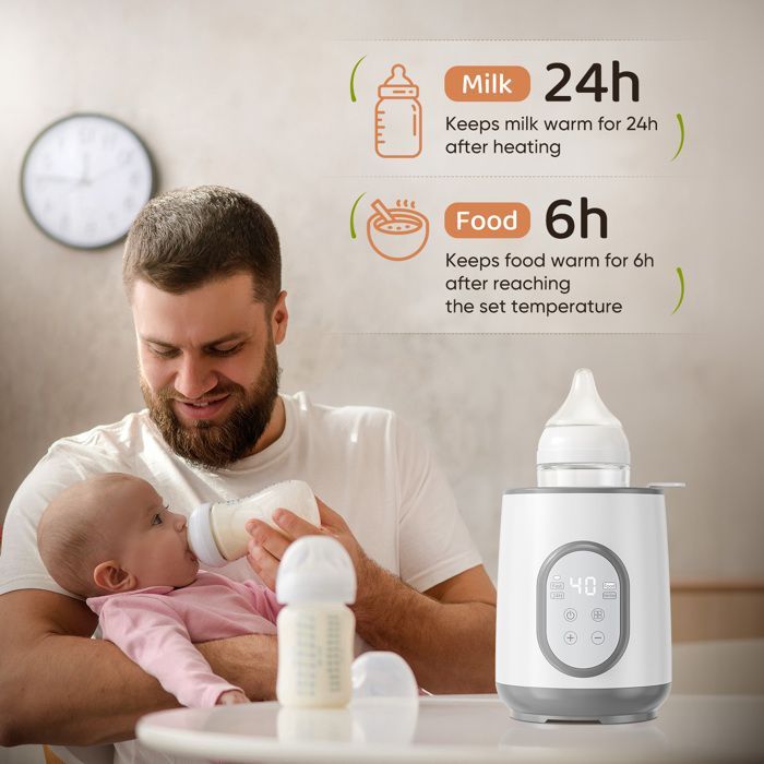 8-in-1 flessenwarmer met 24-uurs warmhoudfunctie, slimme detectietechnologie en automatische uitschakeling.