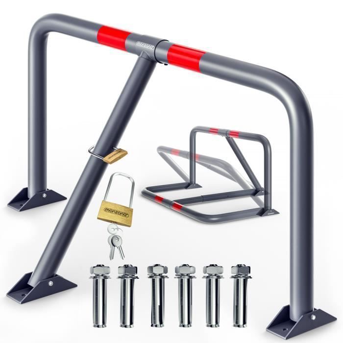 MONZANA® Barriera di parcheggio pieghevole 80x47x44 cm Barriera di parcheggio con lucchetto - Dissuasore di arresto ancorato a terra per auto
