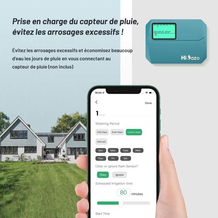 Timer per irrigazione WiFi a 8 canali HIOAZO, controller intelligente per sistema di irrigazione HO-SC-8W, app di monitoraggio con memoria
