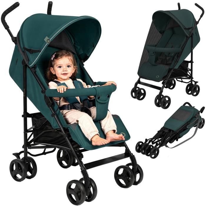 LIONELO Elia Compact Stroller - Very Lightweight - 6-36 months - Mosquito net included - Front shock absorbers - Emerald Green
