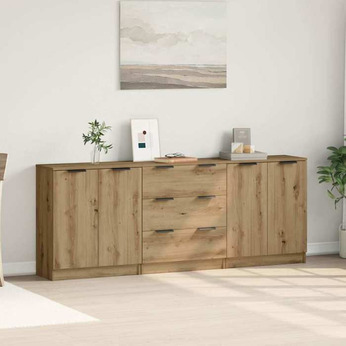 vidaXL Σετ Μπουφέ 3 Τεμαχίων, Χειροποίητη Δρυς, 60x30x70 εκ., Τεχνικά Επεξεργασμένο Ξύλο, Μονάδα Αποθήκευσης, Ντουλάπι Αποθήκευσης Κουζίνας, 3329226