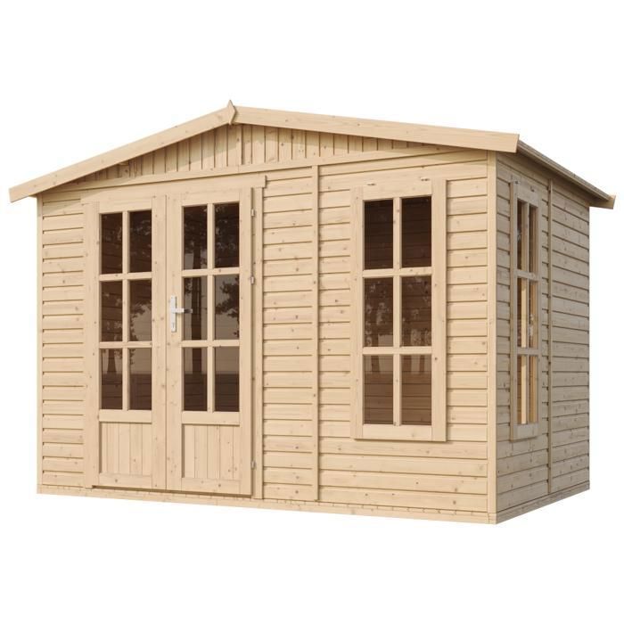 Escritorio de jardín de madera de 6 m² - TIMBELA M334FB - 332 x 222 x 232 cm (ancho x profundidad x alto)