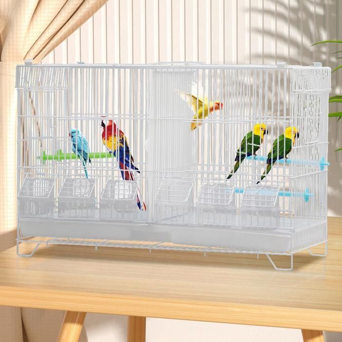MIPAN. Cage À Oiseaux Volière Avec Mangeoires -  Pour Canaris Perruches Perroquets - 60x26x39.5cm - Blanc