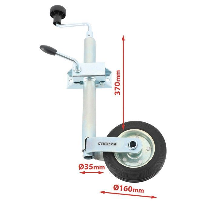 Rueda de apoyo - Tubo de acero de 35 mm - Llanta metálica - Soporte de montaje de acero de 35 mm de diámetro - Compatible con todo tipo de remolques
